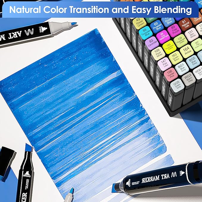 Banral Alcohol Markers Set, 100 Colors Dual Tip Alcohol Based Art Marker for Artists, Permanent Drawing Pens for Adult Coloring Sketching Illustration with Case and Holders