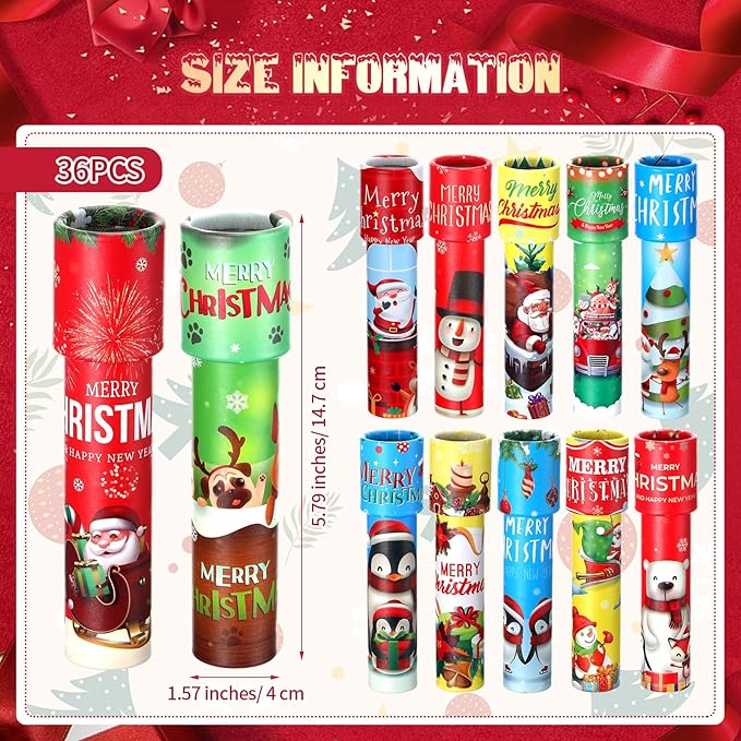 Poen 36 Pcs Christmas Classic Kaleidoscopes Toy Bulk Educational Kaleidoscope Kit Old Fashioned Kaleidoscope Party Favors Vintage Return Gifts for Xmas Bag Fillers Prizes Bag Fillers