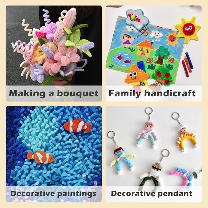 Blue Color Trio Pipe Cleaner Set - 300pcs, Thick Fluffy Chenille Stems for Arts & Crafts, Perfect for Making Animals, Flowers, and Festive Decorations(12 inches x 0.24 inches)
