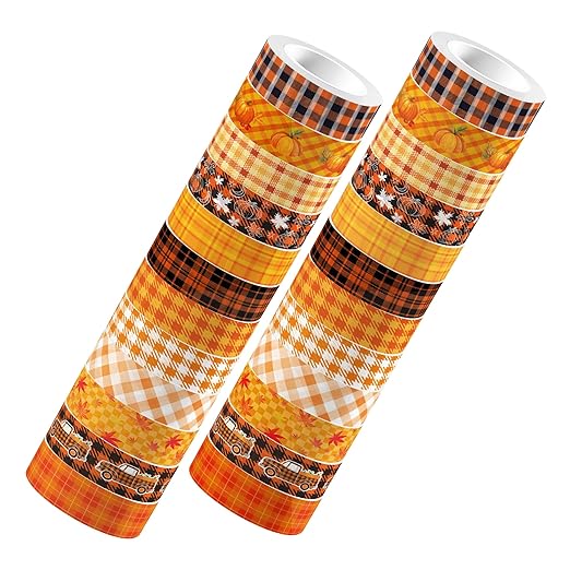 12 Rolls Fall Washi Tape, Thanksgiving Autumn Maple Leaves Pumpkin Plaids Masking Washi Tape 15mm, Thanksgiving Harvest Decorative Tape Sticker for Scrapbook, Journal, DIY Craft, Gift Wrapping