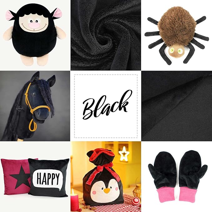 kullaloo Plush Fabric | Solid Black Minky Fabric for Sewing (Pack of 2) | Super Soft Cuddle Material | 39.5x29.5 | Plushies, Baby Blankets, Pillows, Dog Beds, Cat Beds, Baby Accessories, Apparel