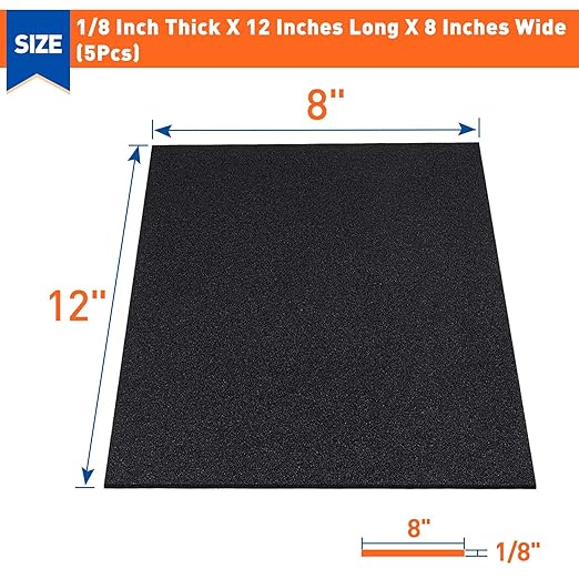 MAGZO 5Pcs Adhesive Foam Padding 1/8 in Thick X 12 in X 8 in,Closed Cell Foam Sheets Neoprene Rubber Self Stick Pads Anti Vibration Pads,Black (12in x 8in x 1/8in, 5Pcs)