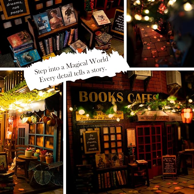 Book Nook DIY Kit - Dreamy - Miniature House Dollhouse Kit for Adult and Teens, Desgined in USA, Booknook Bookshelf Decor Alley Model Build with LED Light, Gifts for Family and Friends