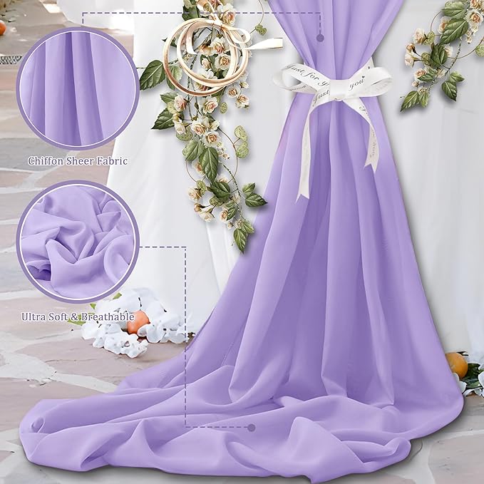 Horbaunal Lavender Chiffon Fabric by The Yard, 5 Yard Continuous Sheer Fabric 59" Wide Soft Draping Fabric for Wedding Arch Draping Party Backdrop DIY Sewing