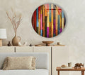 My Photostation.com 24''(60cm) Diameter Colorful Wood Pattern Round Glass Wall Art Tempered Glass Printing Wall Decor Large Wall Art Wall Hangings