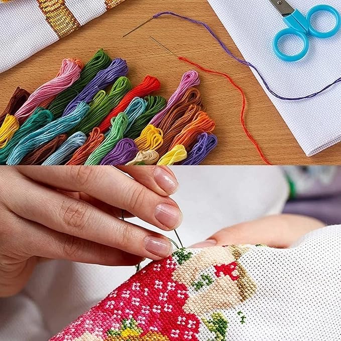 Disxvivy Cross Stitch Stamped Full Embroidery Kits DIY 11CT Cotton Thread Printed DIY Needlepoint Kits Craft Needlework Set Cross-Stitch Stamped Sets-Colorful Eyes 18x18 inch