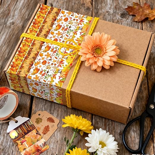 12 Rolls Autumn Washi Tape Set, Fall Maple Leaves Pumpkin Sunflower Thanksgiving Decorative Tape for Bullet Journal, Planner, DIY Arts Crafts, Scrapbooking, Gift Wrapping 16.4FT