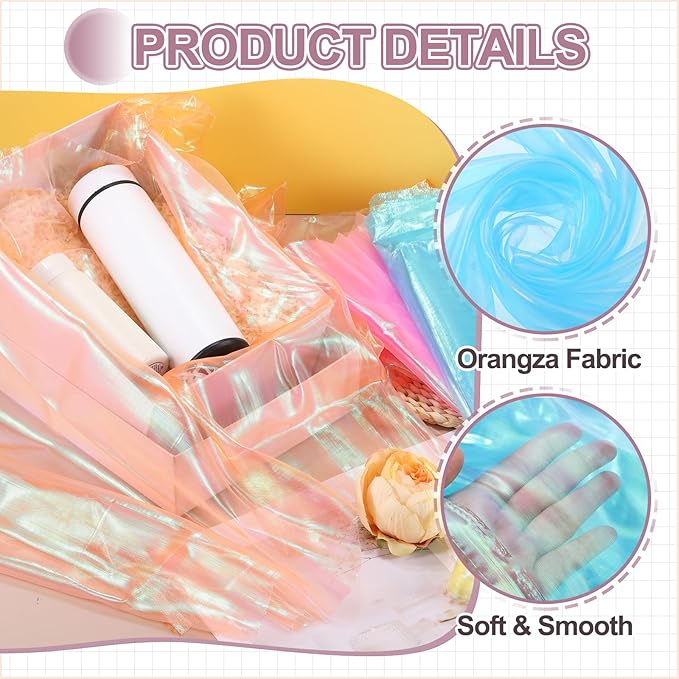 MECCANIXITY Iridescent Sheer Organza Fabric, 2 Yards x 59 Inches Solid Laser Holographic Shiny Fabric Organza Cloth for Wedding, Curtains, Costume, Photo Background, Sky Blue