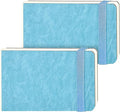 Funto Watercolor Paper Journal 2-Pack, 3.5x5.5, 44 Pages Each, 100% Cotton Cold Press, PU Leather Blue Hard Cover, Art Supplies for Mixed Media
