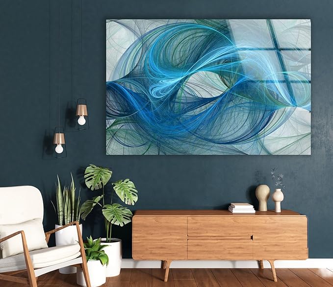 My Photostation.com 35.5Wx30H'' Blue Energy Abstract Wall Art – Fluid Motion Glass PrintTempered Glass Printing Wall Decor Large Wall Art Wall Hangings
