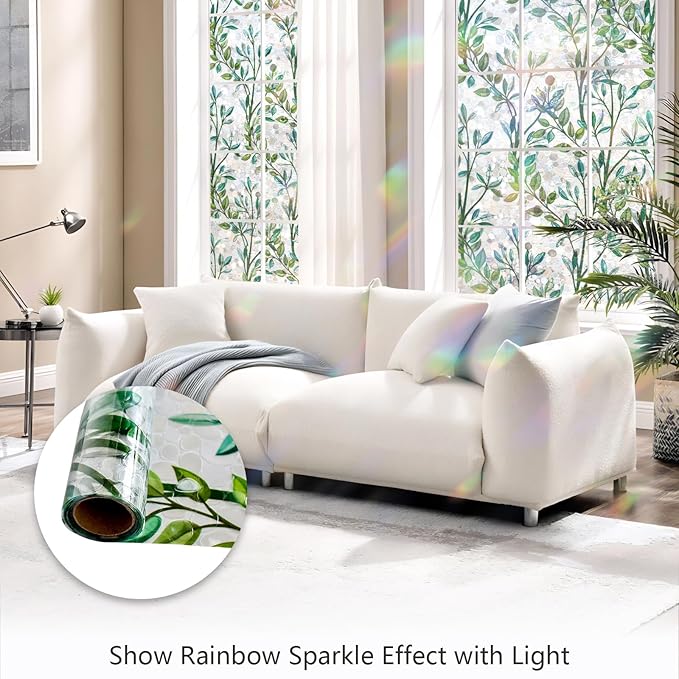 LEMON CLOUD Window Privacy Film, Stained Glass Window Film, Decorative Rainbow Window Clings, Static Cling Non Adhesive Door Stickers, Anti-UV Sun Blocker Heat Control for Home 23.6 x 157.4 inches