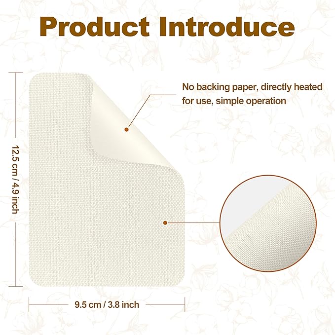 Iron on Patches, 8 Pieces Iron on Linen Patches, Fabric Patches for Couch, Tent, Clothing, Seat, Linen Repair Decorating Kit 3.7" by 4.9" (9.5 cm x 12.5 cm, Off White)