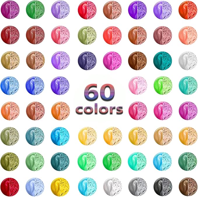 Mica Powder, 60 Color Resin Pigment, Natural Cosmetic Grade Shimmer Mica Powder for Epoxy Resin/Bath Bombs/Candle/Quicksand/Soap/Lip Gloss/Slime. Candle Dye,Soap Making Dye