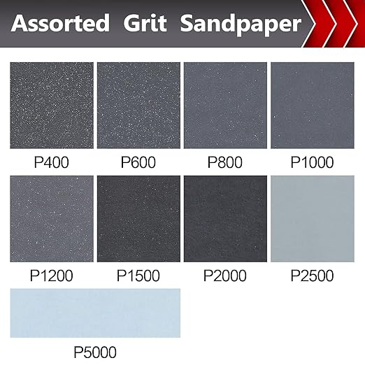 25 Pcs Wet Sandpaper, Sand Paper Assortment 400/600/800/1000/1200/1500/2000/2500/5000 Sandpaper Sheet Sandpaper for Wood Auto Metal