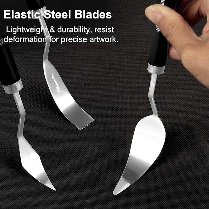 PHOENIX High Flexible Palette Knife Set, 8 Pieces Stainless Steel Painting Knives (32,54,55,50,44,56,53,51) Art Knife with Wood Handle, Paint Spatula for Oil Acrylic Paint