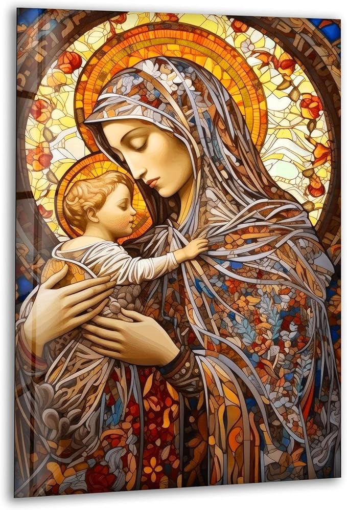 My Photostation.com 40WX60H'' Jesus and Virgin Mary Glass Wall Art Tempered Glass Printing Wall Decor Large Wall Art Wall Hangings