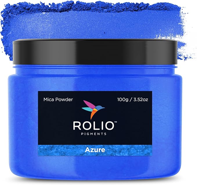 Rolio - Mica Powder - 100G / 3.5oz of Pigment for Paint, Dye, Soap Making, Nail Polish, Epoxy Resin, Candle Making, Bath Bombs, Slime - (Azure)