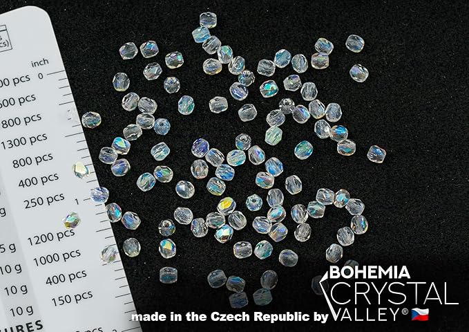 275 pcs Set of Czech Faceted Glass Beads, Fire-Polished Round Crystal AB - 3mm (100pcs), 4mm (100pcs), 6mm (50pcs), 8mm (25pcs) kit for Jewelry Making