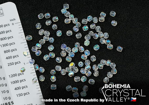 100 pcs of Faceted Fire Polished Pressed Czech Glass Beads 4mm (0.16in), Crystal AB 00030-28701 BCV