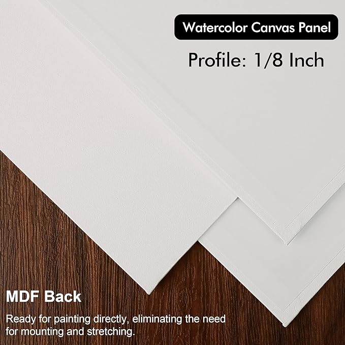 PHOENIX Watercolor Canvas Boards for Painting - 9x12 Inch/6 Pack, 100% Cotton Water Color Canvas Panels, 8 Oz. / 260g White Blank Medium Texture Flat Canvases for Water Based Paints