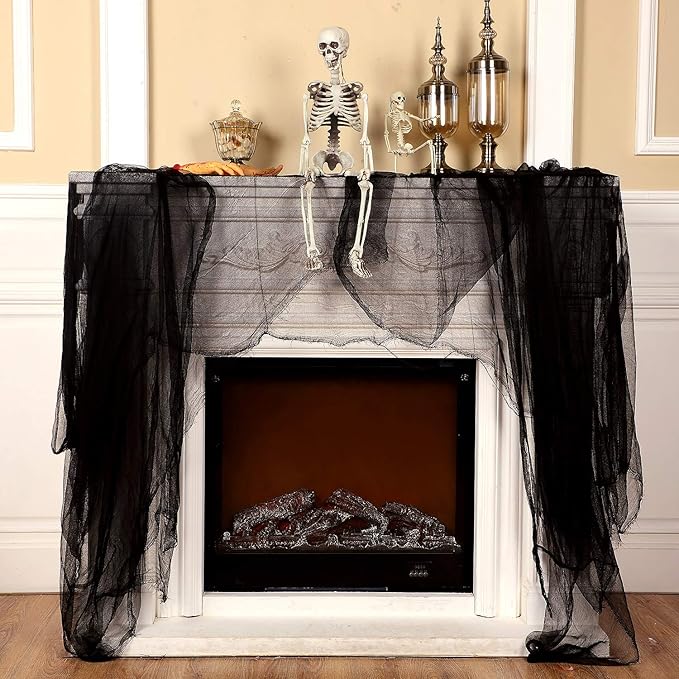 Boao Halloween Cheese Cloth 85 x 197 Inch Black Cheesecloth Roll for Crafts Large Cotton Muslin Gauze Fabric for Halloween Outdoor & Indoor Spooky Decoration