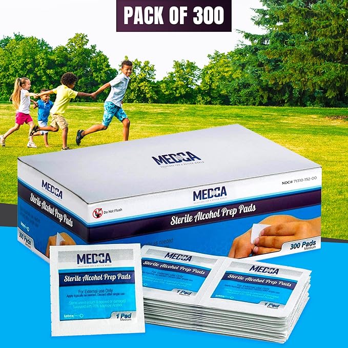 MEDca Alcohol Prep Pads, Sterile, Medium, 2-Ply (Pack of 300)