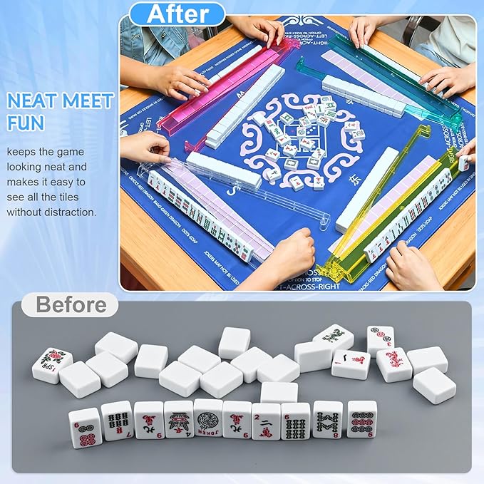 Mahjong Racks with Pushers Set of 4, Plastic American Mahjong Tile Racks 4 Colors, Mah Jongg Accessories Gifts for Mj Enthusiast