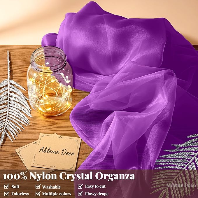 Organza Fabric by The Yard, 60 Inch Wide 3 Yards (9 ft) Long Sheer Fabric for DIY Sewing Projects Wedding Decorations Party Backdrops Curtains (Purple)