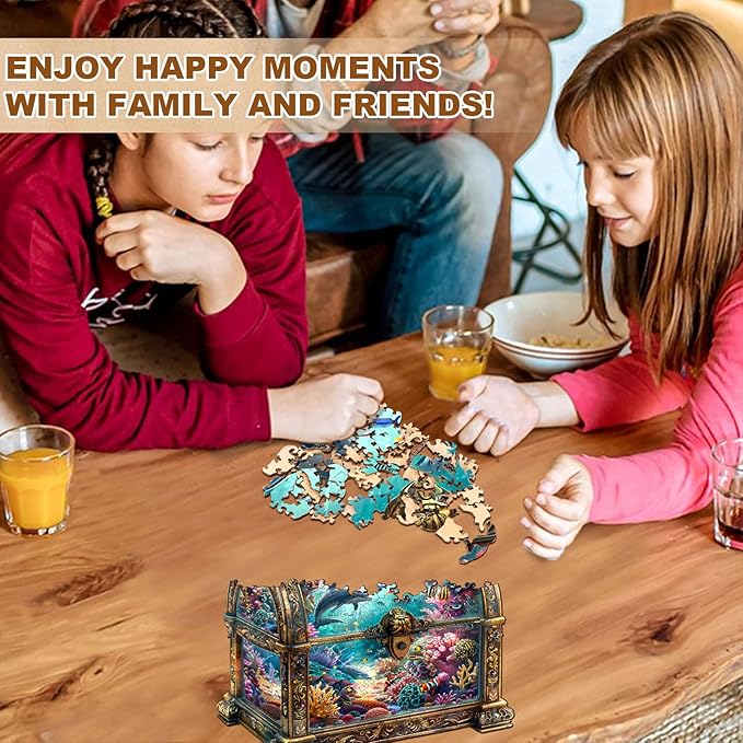Wooden Puzzles for Adults, Treasure Chest Ocean Wooden Jigsaw Puzzle Fish 430 PCS Unique Shape Wood Puzzles Adult 3D Visual Effect Birthday Gifts for Puzzle Lovers Family Games (XL-17.3 * 16.7in)
