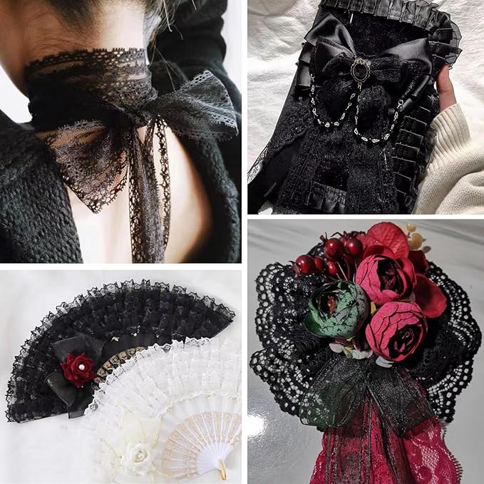 Black Lace Trim Sewing Lace Ribbon for Crafts Bridal Wedding Decoration, Bouquet and Gift Packaging (1.5Inch, 22Yards)
