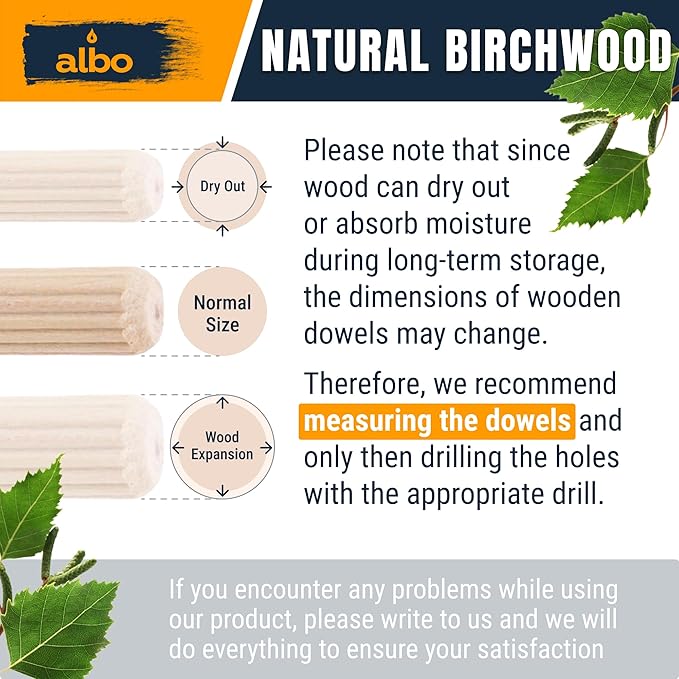 ALBO Wooden Dowel Pins 5/16 x 1 1/4 inch Fluted Wood Dowels Rods 200 Pack Hardwood Crafts Dowel Pegs