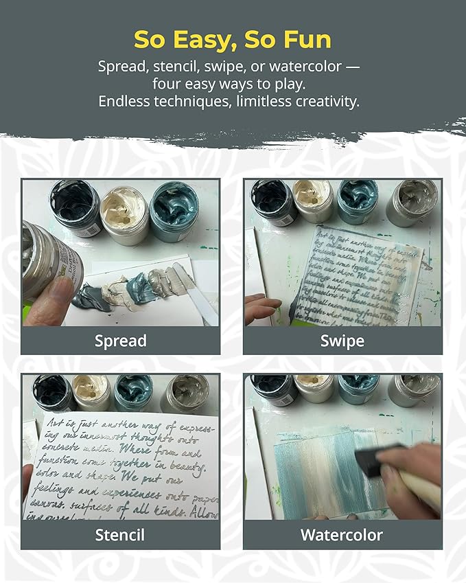 The Crafter's Workshop Stencil Butter - Coastal Acrylic Paint Set - Boutique Metallic Texture Paste for Art, Canvas, Journals, & Cards - 4 x 2oz Jars