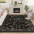 Rugcomf Area Rugs 8x10 Rug for Living Room Clearance Washable Boho Area Rug Non Slip Floral Animal Vintage Low Pile Large Rug for Living Room, Bedroom, Farmhouse, Dining Room, Kids Playroom (Black)