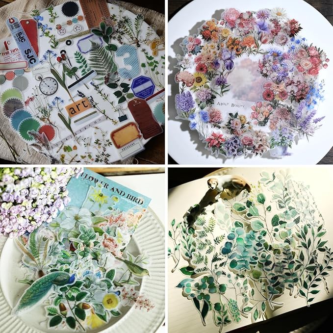 Vintage Vellum Stickers Floral Plants Elements Scrapbooking Supplies Flowers Botanic Natural Translucent Paper Self-Adhesive Junk-Journal Items (All Plants Collection)