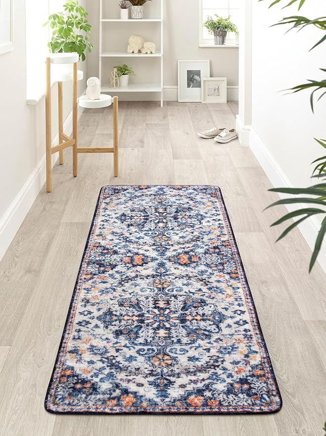 Lahome Washable Runner Rug, 2x5 Bohemian Kitchen Rug Runners Low Pile Bathroom Runner Rugs with Rubber Backing, Printed Throw Carpet Runners for Laundry Room Hallway Bedside, Blue Purple/Multi