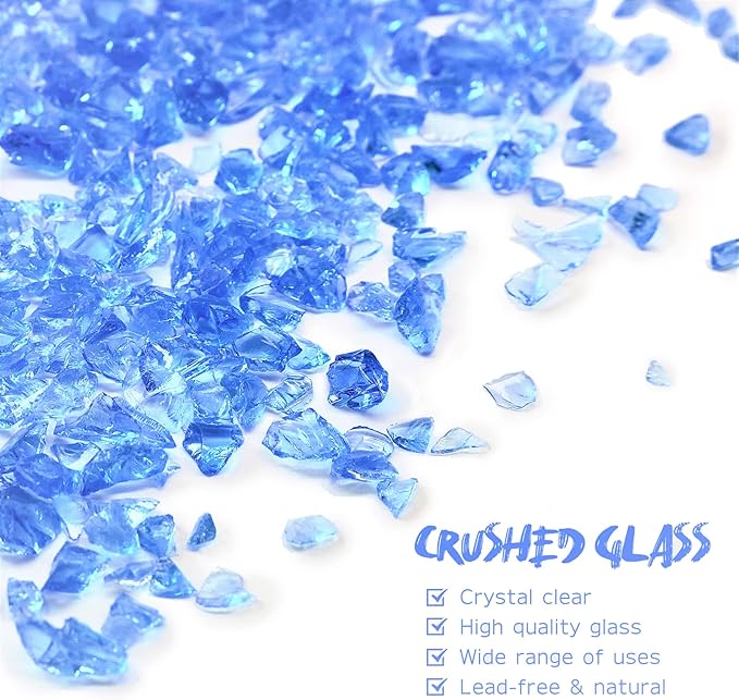 Crushed Glass for Resin Art - 3-6mm Light Blue, 1.5lb | Broken Glass Pieces for Crafts, Vase Filler & Fire Pit Media | Decorative Stones