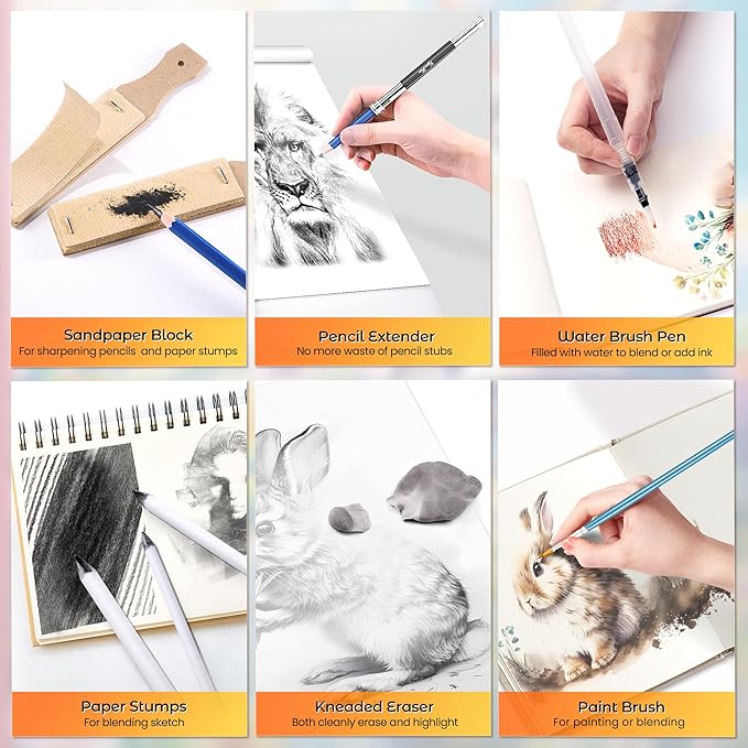 106 PCS Art Supplies Sketching Kit, Pro Drawing Pencils with 3-Color Sketchbook, Coloring Book, Colored Graphite Charcoal Watercolor & Metallic Pencils, Drawing Supplies Gifts for Artists Adults Kids