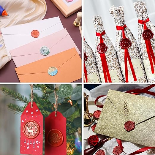 Red Gold Sealing Wax Sticks, WASOHLING 20Pcs Glue Gun Wax Seal Sticks for Wax Seal Stamp, Red Gold Wax Seals for Christams Wedding Invitation Envelope Letter Seals, Craft Adhesive (Mini Size)