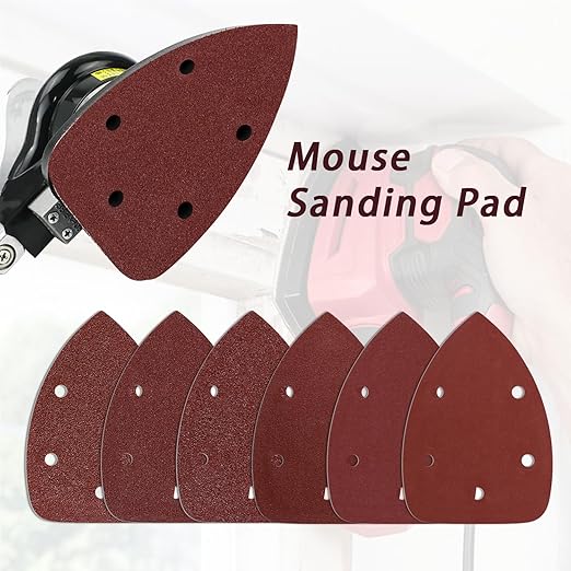 100-Pack Mouse Sandpaper (5-Hole) 100 Grit for Mouse Detail Sanders, Premium Aluminum Oxide, Easy to Replace, Ideal for Woodworking, Furniture Refinishing, and Crafting