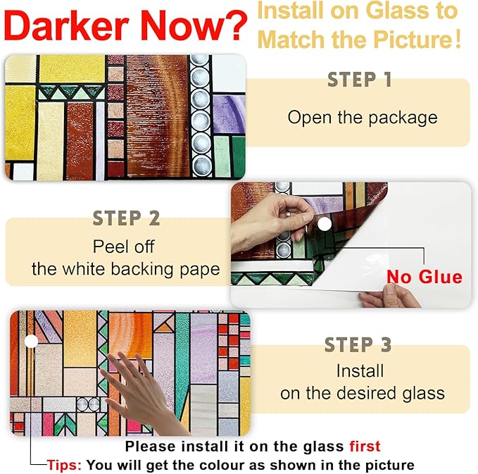 3D Stained Glass Window Privacy Film, Heat Control UV Blocking Static Cling Decorative Window Film for Bathroom,Front Door,Home Non Adhesive,16.9 x 78.7 inches Autumn Reverie