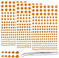 Self Adhesive Face Gems and Pearls for Makeup, Festival Jewels, Hair Gems Pearls, 3/4/5/6/8 mm Round Rhinestone Stickers for Face, Eye, Makeup, Body, Crafts 591Pcs (06_Orange)