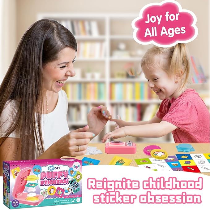 Sticker Maker for Kids - Make Your Own 60 Stickers with DIY Puffy Sticker Kit - Create a 3D Sticker Machine Arts and Crafts for Kids Ages 6-12 - Fun Craft Kits & Gifts for Girls Boys Year Old