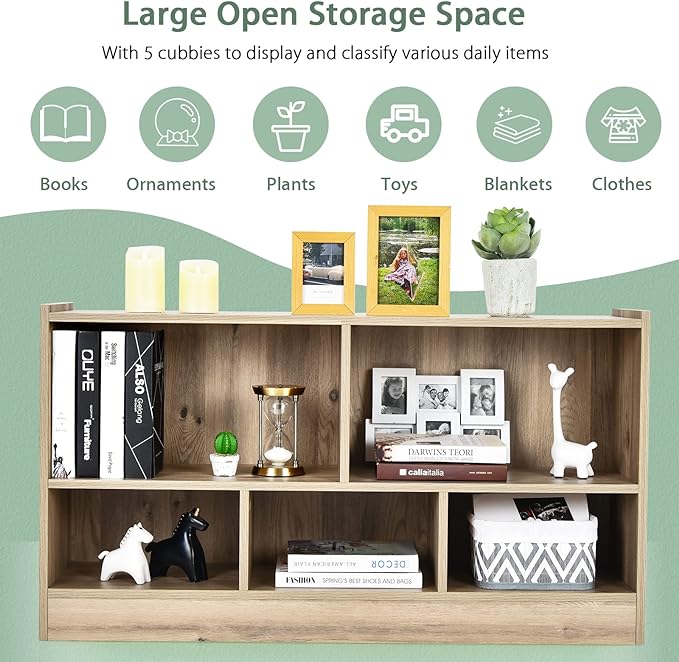 Tangkula 5 Cube Bookcase, 2 Tier Wooden Storage Open Bookshelf, Multipurpose Display Storage Cabinet for Living Room, Bedroom, Hallway, Kid's Playroom, Reading Nook (Natural)