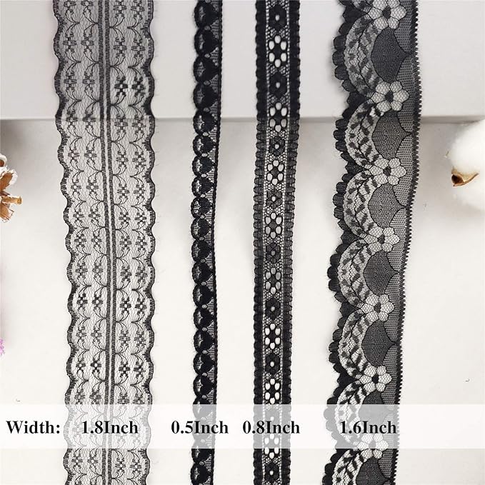 Black Lace Trim 20 Yards Sewing Lace Ribbon for Crafts Bridal Wedding Decorations, Bouquet and Gift Packaging