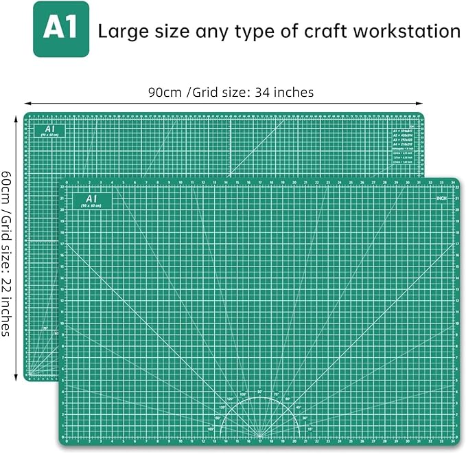 Headley Tools Thickened 24 x 36 Inch Self Healing Sewing Cutting Mat, A1 Rotary Cutting Sewing Mat for Crafts, Double Sided 5-Ply Table Cutting Board for Fabric Quilting Leather Hobby, (Green)
