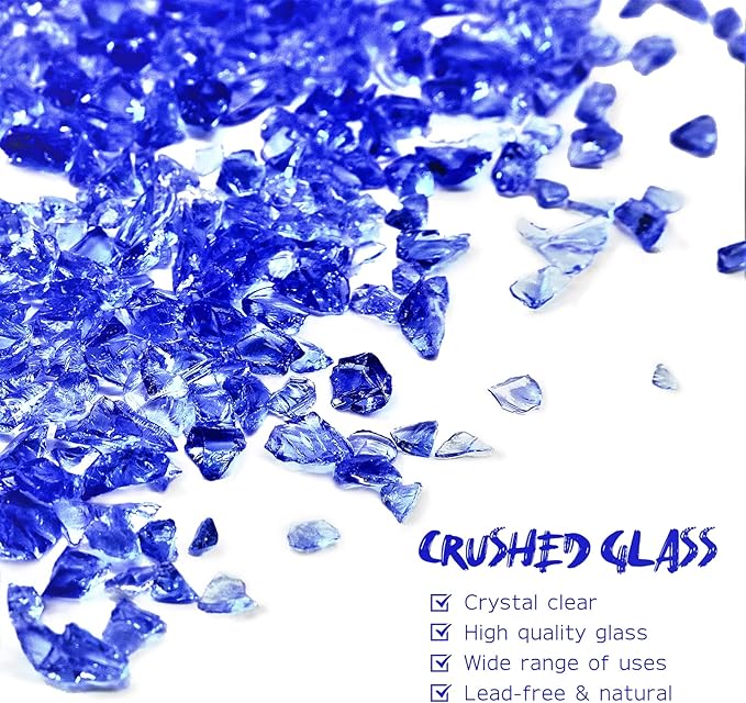 Crushed Glass for Resin Art - 3-6mm Ocean Blue, 1.5lb | Broken Glass Pieces for Crafts, Vase Filler & Fire Pit Media | Decorative Stones