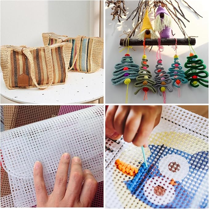 24PCS 7 Count Plastic Mesh Canvas Sheets, 7 CT Perforated Plastic Stitching Canvas Cross Stitch Mesh Canvas for Embroidery, Crafts DIY Crochet Projects, 13.2 X 10.2 Inch, White