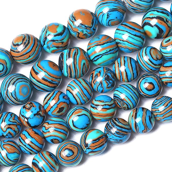 8MM Blue Malachite Beads Natural Stone Energy Healing Beads Round Loose Beads for Jewelry Making Bracelet 90pcs 2 Strands 32"