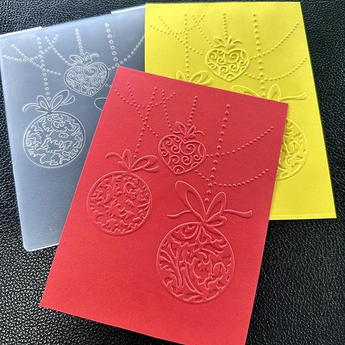 Arbuya Merry Christmas Baubles Plastic Embossing Folders for Card Making Xmas Balls Embossing Folder for Scrapbooking Pages Paper Crafting Clay Decoration