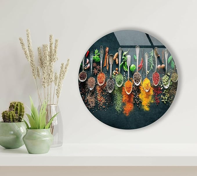 My Photostation.com 20''(50cm) Diameter Colorful Herbs Round Glass Wall Art Tempered Glass Printing Wall Decor Large Wall Art Wall Hangings